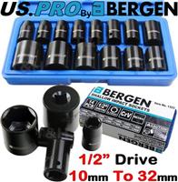 BERGEN 1/2"Inch Drive IMPACT Socket Set Shallow Impact Sockets 10mm-32mm 6PT Hex