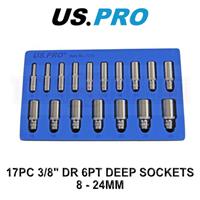 US PRO 17pc 3/8 Dr Metric Deep Socket Set 6 point 8 - 24mm 3258