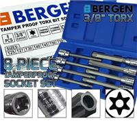 BERGEN Tamperproof Torx Bit Socket 3/8" Dr 8pc T25 T27 T30 T40 T45 T50 T55 T60