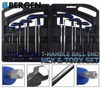 BERGEN 16pc T Handle Torx & Ball Point Hex Key Drive Set Allen Key Security Star