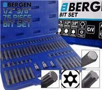 BERGEN 75pc Special Bit Set Hex / Spline / Ribe / Star Torx / Tamperproof Bits