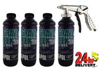 UPol GRAVITEX Stone Chip Overpaintable Protection Black 1 Litre x 4 + Air Gun