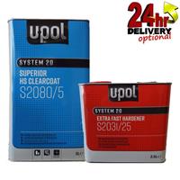 U-POL S2080 CLEAR COAT LACQUER HS 2K 7.5L KIT UPOL W/2031 EXTRA FAST HARDENER