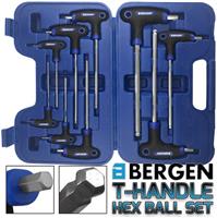 BERGEN 9pc T Handle Hex Ball Ended Set Allen Key 2mm - 10mm Ball End Hex Keys