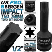BERGEN T60 IMPACT TORX Bit Socket 1/2"Dr TRX60 78mm Long Reach Impact Star Torx