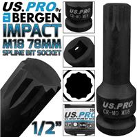 BERGEN M18 IMPACT SPLINE Bit Socket 1/2 78mm Long Reach VW AUDI HUB Spline M18