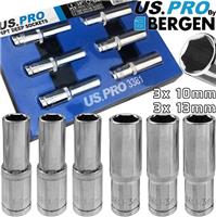 US.PRO 10mm & 13mm Deep Sockets Set 3/8" Dr 6 point Hex Long Reach Deep Sockets