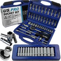 US PRO DEEP & Shallow Socket Set 1/4 Drive Tool Set With Ratchet Torx Hex UJ PZ