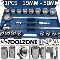 HEAVY DUTY 3/4 Inch dr Socket Set 19-50mm 12 Point Sockets Ratchets Extensions