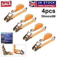 4x Heavy Duty Ratchet Tie Down Straps 50mm 6 Meter Lashing Cargo Luggage
