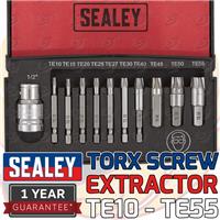 SEALEY Torx Extractor Set 1/2" Drive T10 - T55 Screw Stud Extractors 1/4" Chuck