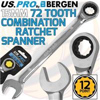 US PRO 15mm Ratchet Spanner 72 Tooth Ratchet Combi Spanner Open & Ring End Wrenc