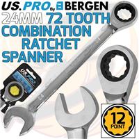 US PRO 24mm Ratchet Spanner 72 Tooth Ratchet Comb Spanner Open & Ring End Wrench