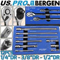 US PRO Ratchet Handle & Extension Bar Set 1/4" 3/8" 1/2" Drive Long Reach Wrench