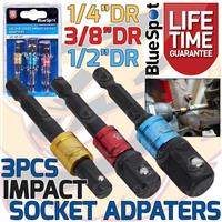 3pc IMPACT Drill Socket Adaptor Hex Drive To 1/4 3/8 1/2 Square Drive Socket