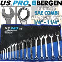 US PRO SAE/AF Imperial Combination Spanner Combi Wrench Set 1/4 - 1 1/4 16pcs
