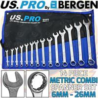 US PRO Combination Spanners Combi Wrench Set 14pc 6-26mm Open & Ring End Spanner