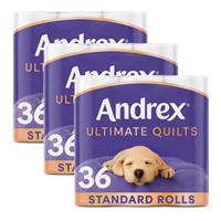 Andrex Toilet Rolls x108 Ultimate Quilts Fragrance-Free 3 Ply Toilet Paper
