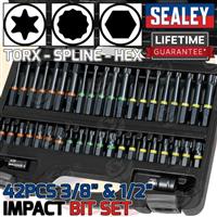 SEALEY Impact Hex Torx Spline Bit Socket Set 3/8" 1/2" Adapter Long Short Reach
