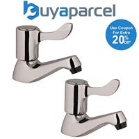 Hot Cold Lever Basin Sink Pillar Taps Chrome Plated 1/2 Fitting 1/4 Turn Pair