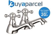 Edwardian Traditional Chrome Basin Taps Hot & Cold Classic Cross Head - PAIR