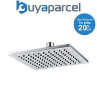 Square 200mm Fixed Shower Head Chrome Single Mode Rub Clean + Swivel Ball Joint