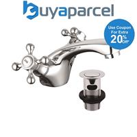 Edwardian Traditional Chrome Mono Basin Tap Classic Cross Head Vanity Tap +Waste