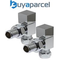 1 Pair Cube Square Modern Chrome Radiator Towel Rail Valves Angled Valves 15mm