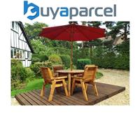 Charles Taylor 4 Seater Wooden Round Dining Table & Chairs Set Red Cushion