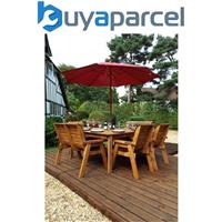 Charles Taylor 8 Seater Wooden Square Table & 4 Chairs 2 Benches Parasol Red