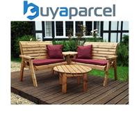 Charles Taylor Wooden Corner Garden 4 Seater Bench Chair & Table & Red Cushion