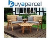 Charles Taylor Wooden Corner Garden 4 Seater Bench Chair & Table & Grey Cushion