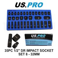 US PRO Tools 35pc 1/2" Dr 6 Point Deep & Shallow Impact Sockets Set In EVA Foam