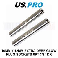 US PRO Tools 10MM + 12MM Extra Deep Glow Plug Sockets 6PT 3/8" DR 3647