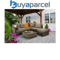 Signature Weave Savannah Wicker Corner Sofa Chair Coffee Table Set Natural Brown