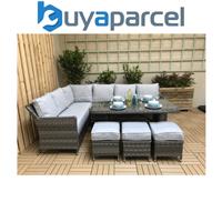 Signature Weave Edwina Wicker Corner Sofa Dining Table Set 3 x Stools Grey