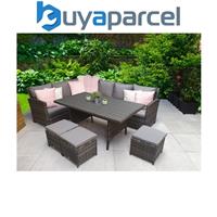 Signature Weave Charlotte Wicker Corner Sofa Dining Wood Table Set Stools Grey