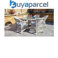 Signature Weave Rose Wicker 6 Seater Round Dining Table Arm Chair Set White
