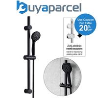 Matt Black Shower Riser Rail Kit Round Adjustable + 3 Mode Shower Head + Hose