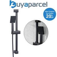 Matt Black Shower Riser Rail Kit Square Adjustable + Single Function Head + Hose
