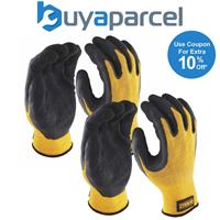 2 x Dewalt DPG70L EU Yellow Knit Back Latex Gloves - Large DEWGRIPPER