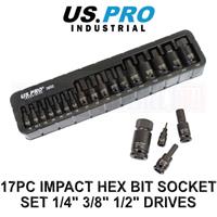 US PRO INDUSTRIAL 17PC Impact Hex Bit Socket Set - 1/4 3/8 1/2 Drives 2-22mm