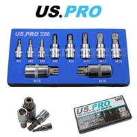 US PRO Tools 10pc Triple Square Spline Bit Sockets In Foam Tray 3388