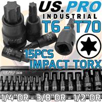 US PRO IMPACT TORX BIT SOCKET SET T6 - T70 1/4 3/8 1/2 DRIVE STAR BITS TRX
