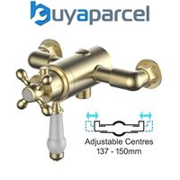 Brushed Gold Brass Thermostatic Traditional Exposed Shower Mixer 137mm 150mm