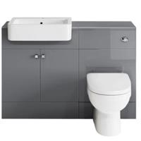 Bathroom Suite Combined Furniture Vanity Unit Sink Toilet WC Set & BTW Grey 1160
