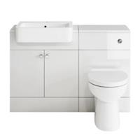 Bathroom Suite Combined Furniture Vanity Unit Sink Toilet WC Set BTW White