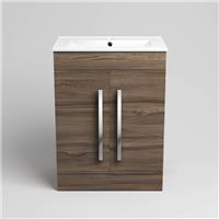 Bathroom Cabinet Vanity Unit Sink Basin Storage 600mm Walnut Ceramic Furniture