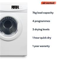 electriQ 7kg Vented Tumble Dryer - White EIQFSTD7