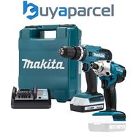 Makita 18v Lithium ion Cordless Combi Hammer Drill + Impact Driver 1x2.0 Battery